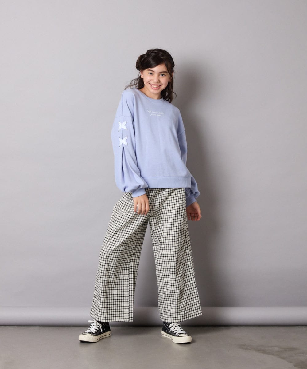 KJLAD41039 a.v.v KIDS(アー・ヴェ・ヴェ) [120-160]【定番人気！/取り外し可能サスペンダー/後ろゴムで楽ちん】サス付きチェックワイドパンツ ネイビー