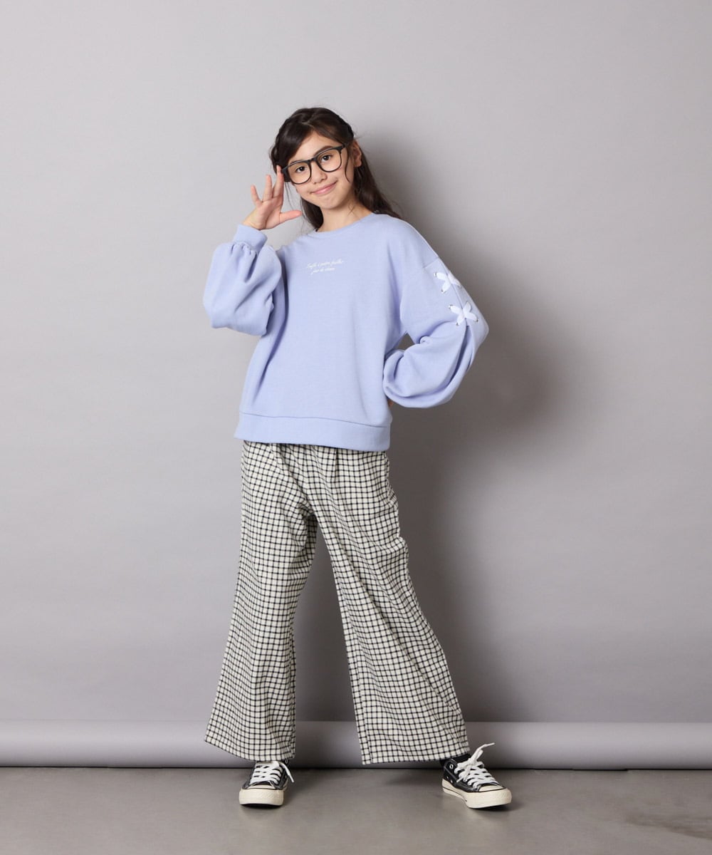 KJLAD41039 a.v.v KIDS(アー・ヴェ・ヴェ) [120-160]【定番人気！/取り外し可能サスペンダー/後ろゴムで楽ちん】サス付きチェックワイドパンツ ネイビー