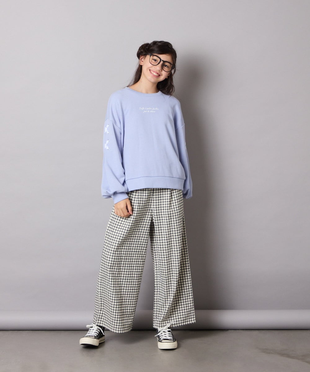 KJLAD41039 a.v.v KIDS(アー・ヴェ・ヴェ) [120-160]【定番人気！/取り外し可能サスペンダー/後ろゴムで楽ちん】サス付きチェックワイドパンツ ネイビー