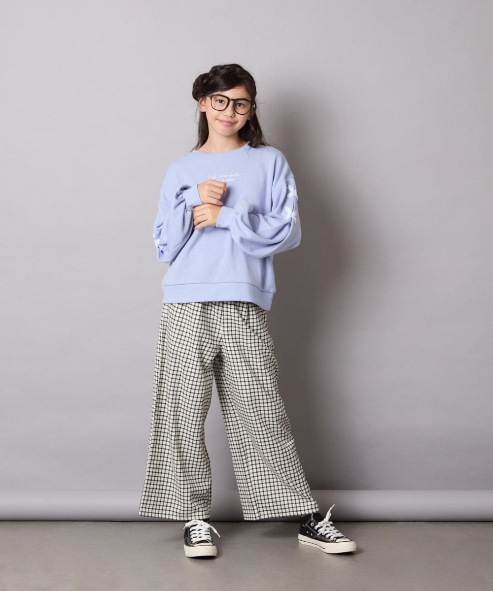 KJLAD41039 a.v.v KIDS(アー・ヴェ・ヴェ) [120-160]【定番人気！/取り外し可能サスペンダー/後ろゴムで楽ちん】サス付きチェックワイドパンツ ネイビー