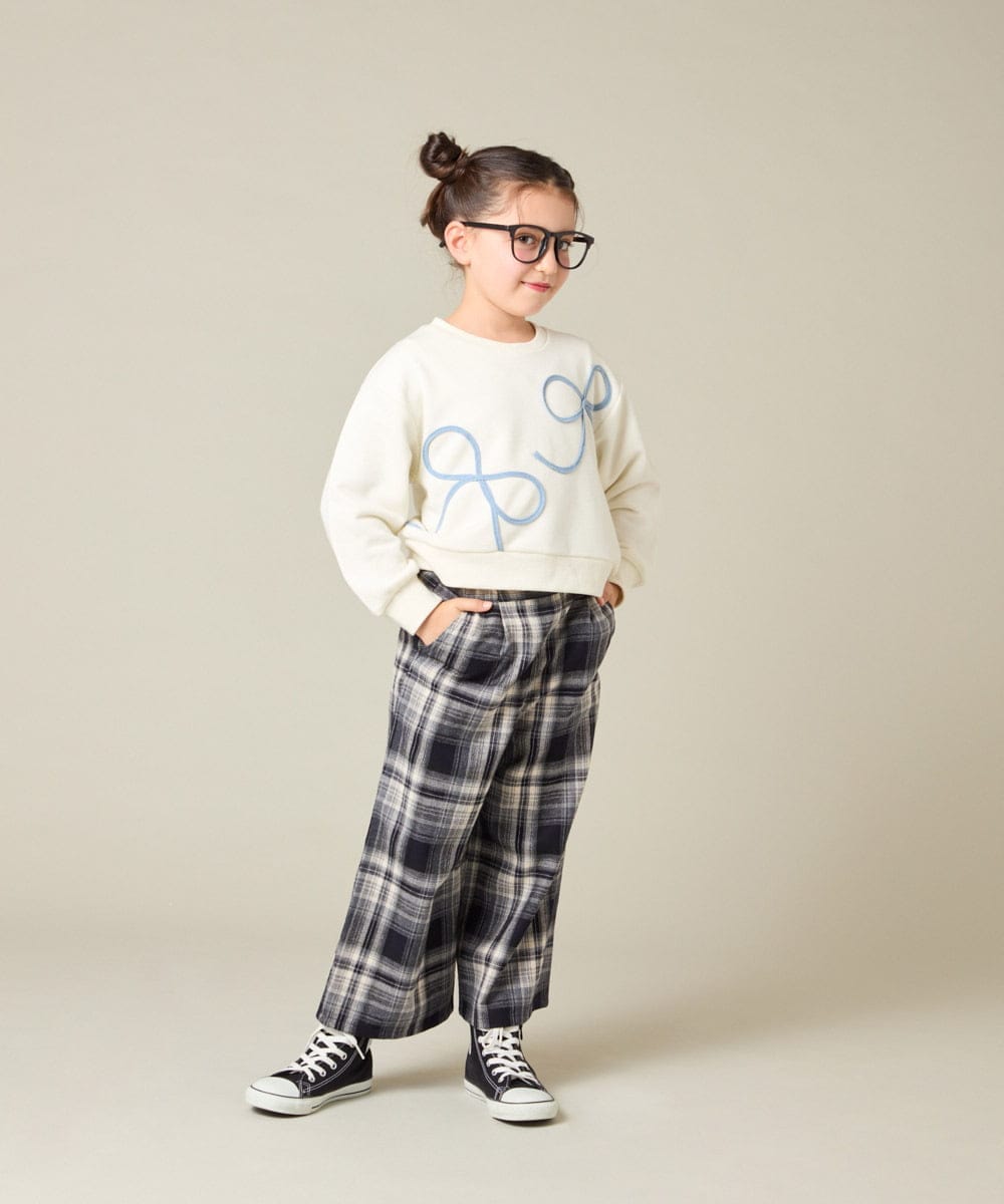 KJLAD41039 a.v.v KIDS(アー・ヴェ・ヴェ) [120-160]【定番人気！/取り外し可能サスペンダー/後ろゴムで楽ちん】サス付きチェックワイドパンツ ネイビー