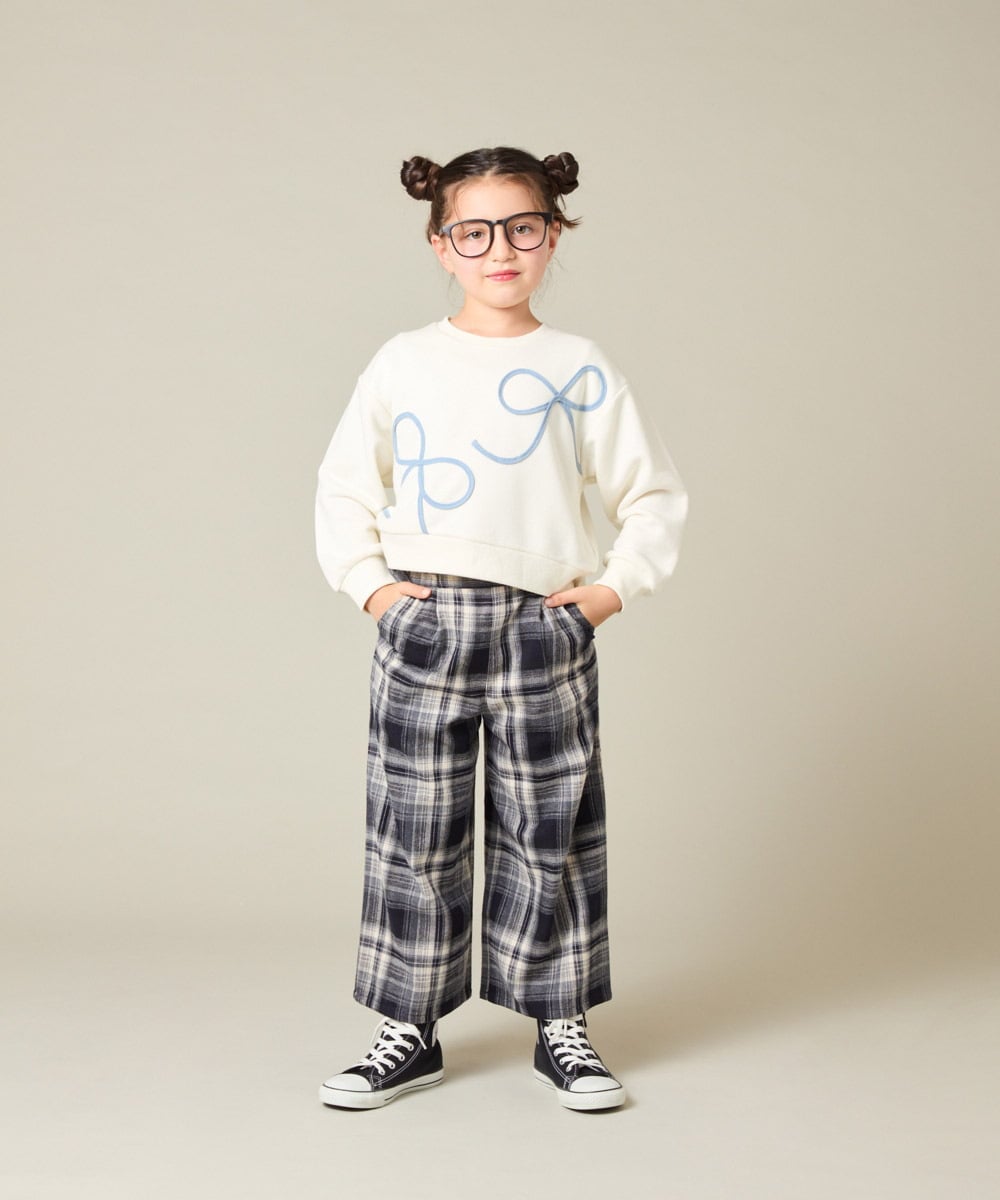 KJLAD41039 a.v.v KIDS(アー・ヴェ・ヴェ) [120-160]【定番人気！/取り外し可能サスペンダー/後ろゴムで楽ちん】サス付きチェックワイドパンツ ネイビー