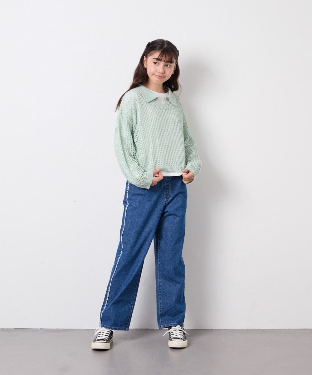 KJLFD30044 a.v.v KIDS(アー・ヴェ・ヴェ) [120-160]【選べるデザイン】デザインワイドストレートデニム ブルー