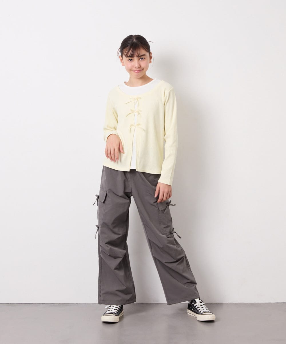 KJLFD32049 a.v.v KIDS(アー・ヴェ・ヴェ) [120-160]サイドリボンカーゴパンツ グレー