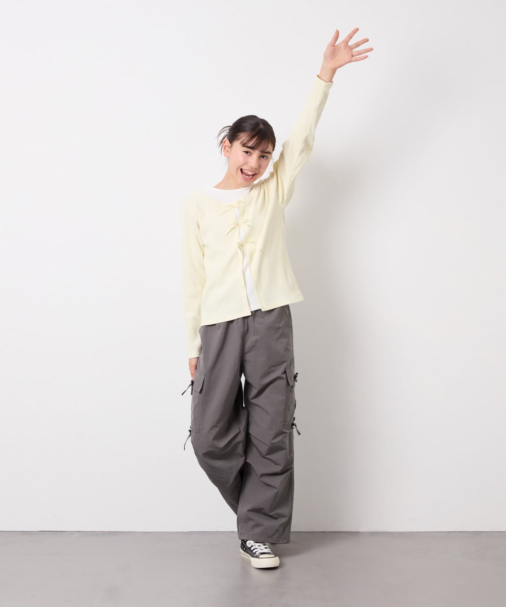 KJLFD32049 a.v.v KIDS(アー・ヴェ・ヴェ) [120-160]サイドリボンカーゴパンツ グレー