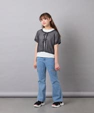 KJLFD58049 a.v.v KIDS(アー・ヴェ・ヴェ) [130-160]【接触冷感/綿100％】スリットリボンフレアデニム ライトブルー