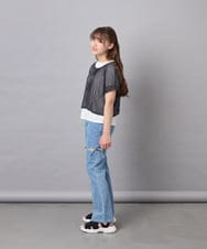 KJLFD58049 a.v.v KIDS(アー・ヴェ・ヴェ) [130-160]【接触冷感/綿100％】スリットリボンフレアデニム ライトブルー