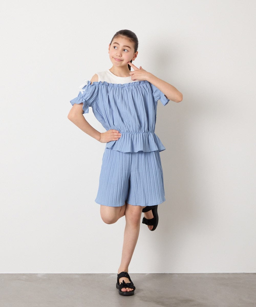 KJLGA17039 a.v.v KIDS(アー・ヴェ・ヴェ) [100-160]【セットアップ可能】ぽこぽこタックショートパンツ ブラック