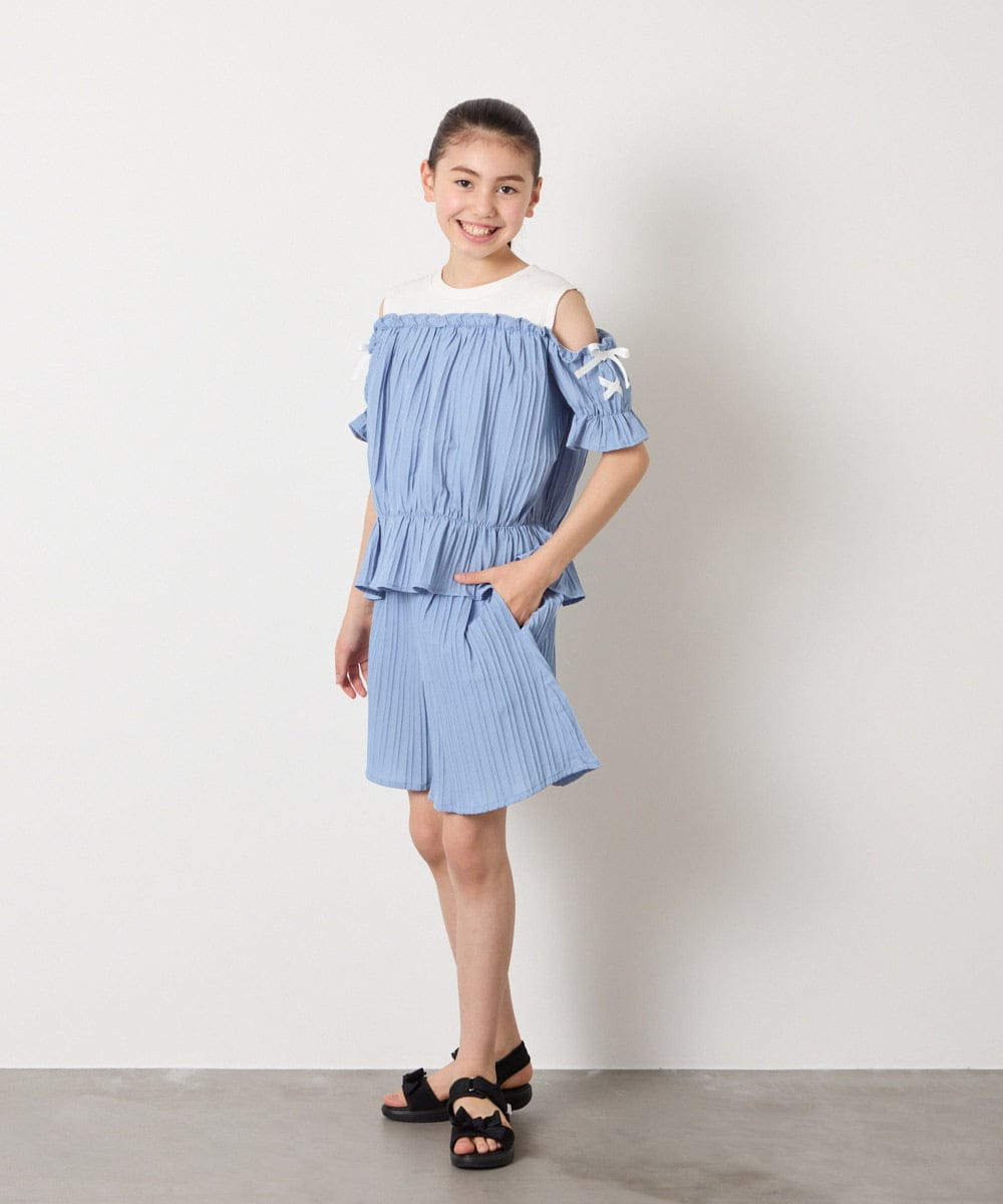 KJLGA17039 a.v.v KIDS(アー・ヴェ・ヴェ) [100-160]【セットアップ可能】ぽこぽこタックショートパンツ ブラック