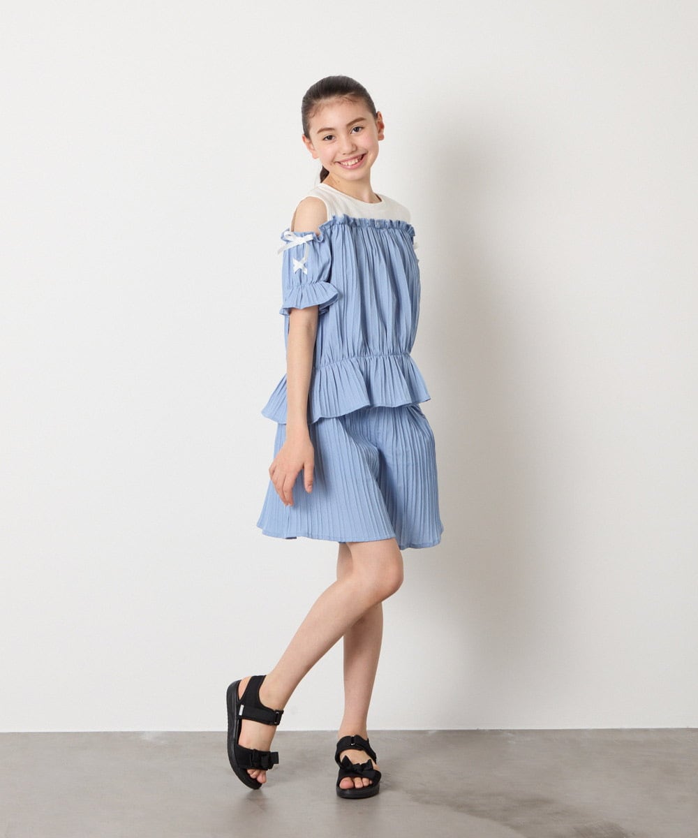 KJLGA17039 a.v.v KIDS(アー・ヴェ・ヴェ) [100-160]【セットアップ可能】ぽこぽこタックショートパンツ ブラック