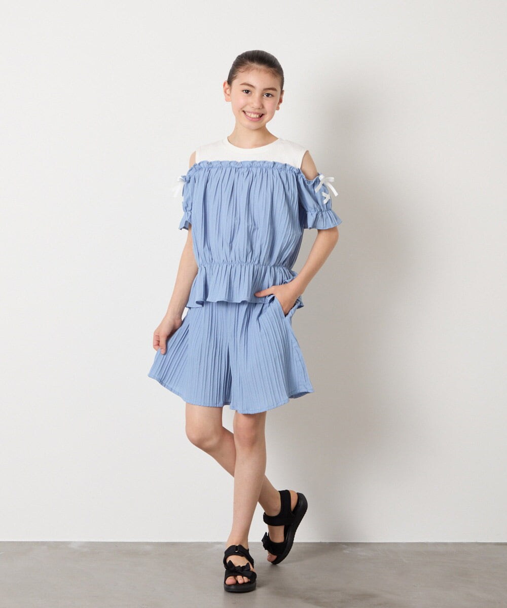 KJLGA17039 a.v.v KIDS(アー・ヴェ・ヴェ) [100-160]【セットアップ可能】ぽこぽこタックショートパンツ ブラック