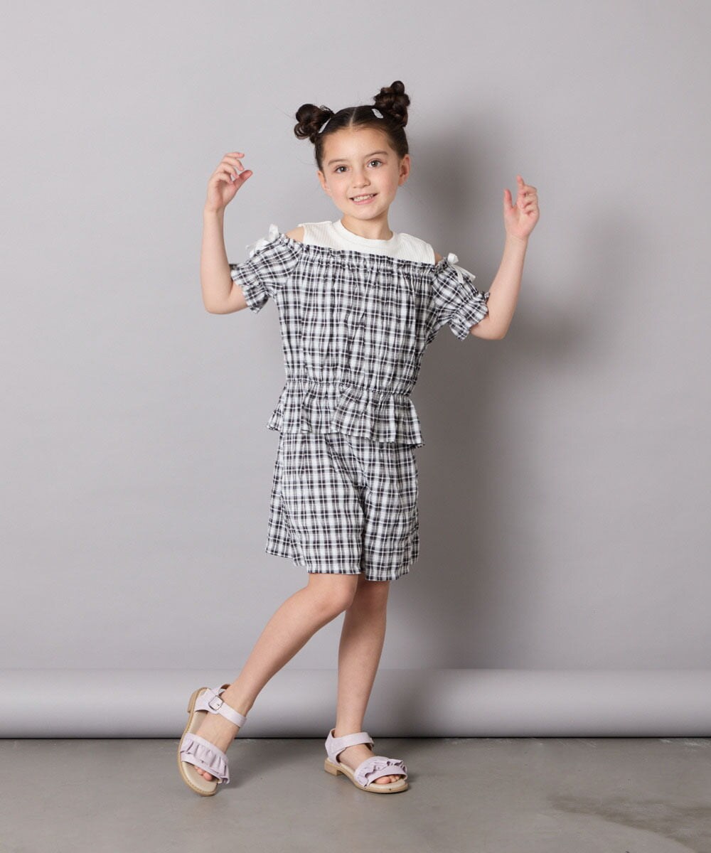 KJLGA17039 a.v.v KIDS(アー・ヴェ・ヴェ) [100-160]【セットアップ可能】ぽこぽこタックショートパンツ ブラック