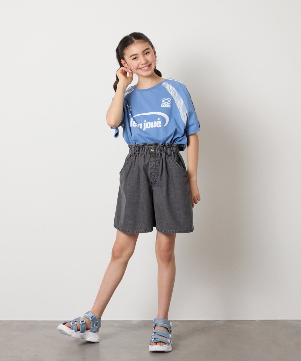 KJLGA22029 a.v.v KIDS(アー・ヴェ・ヴェ) [100-130]【接触冷感/ジメジメ対策】デニムタックキュロット ダークグレー