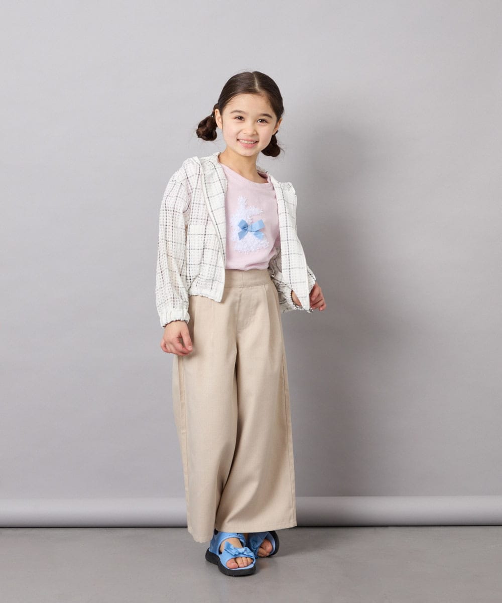 KJLGD01044 a.v.v KIDS(アー・ヴェ・ヴェ) [120-160]【接触冷感】麻調サス付きワイドパンツ ベージュ