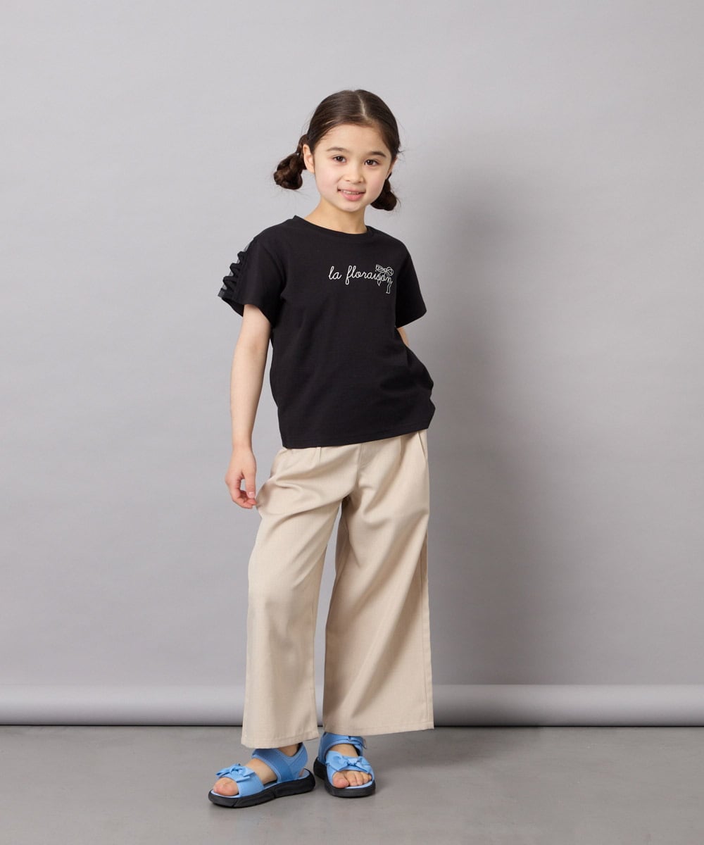 KJLGD01044 a.v.v KIDS(アー・ヴェ・ヴェ) [120-160]【接触冷感】麻調サス付きワイドパンツ ベージュ
