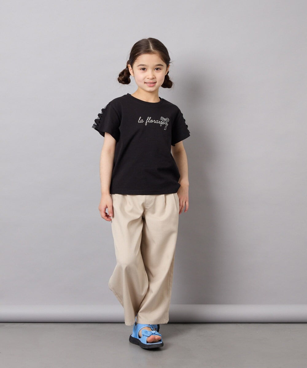 KJLGD01044 a.v.v KIDS(アー・ヴェ・ヴェ) [120-160]【接触冷感】麻調サス付きワイドパンツ ベージュ