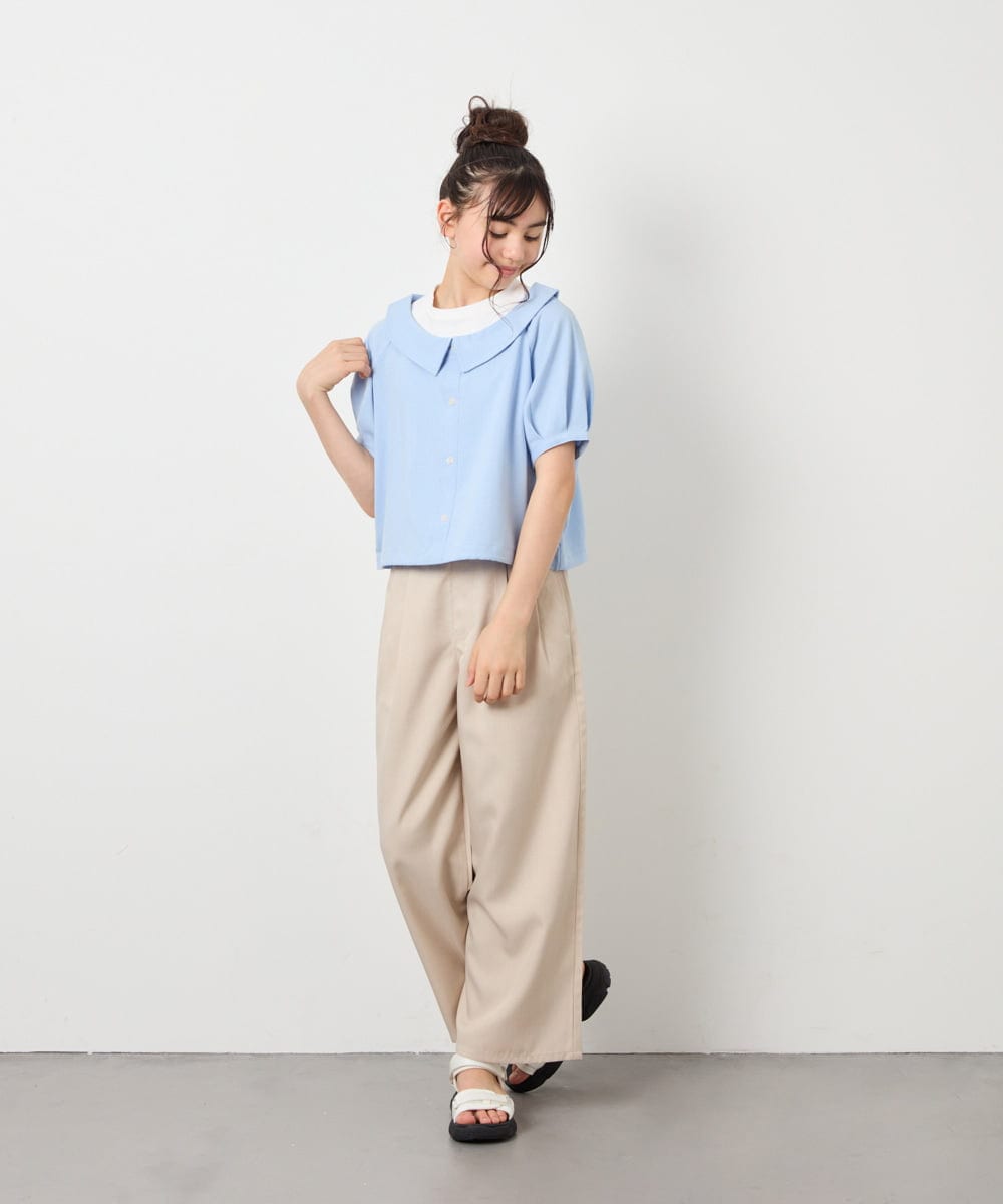 KJLGD01044 a.v.v KIDS(アー・ヴェ・ヴェ) [120-160]【接触冷感】麻調サス付きワイドパンツ ベージュ