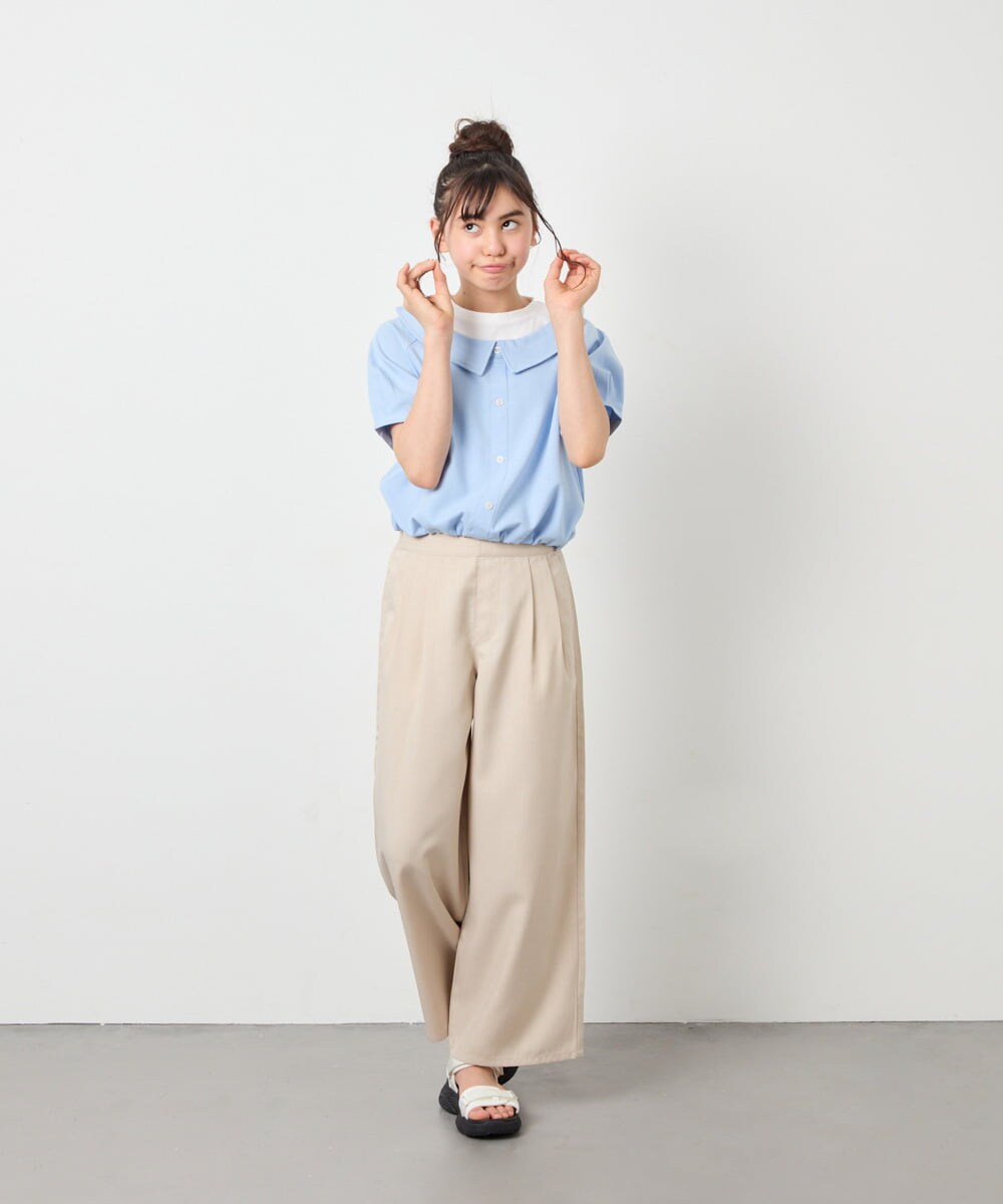 KJLGD01044 a.v.v KIDS(アー・ヴェ・ヴェ) [120-160]【接触冷感】麻調サス付きワイドパンツ ベージュ