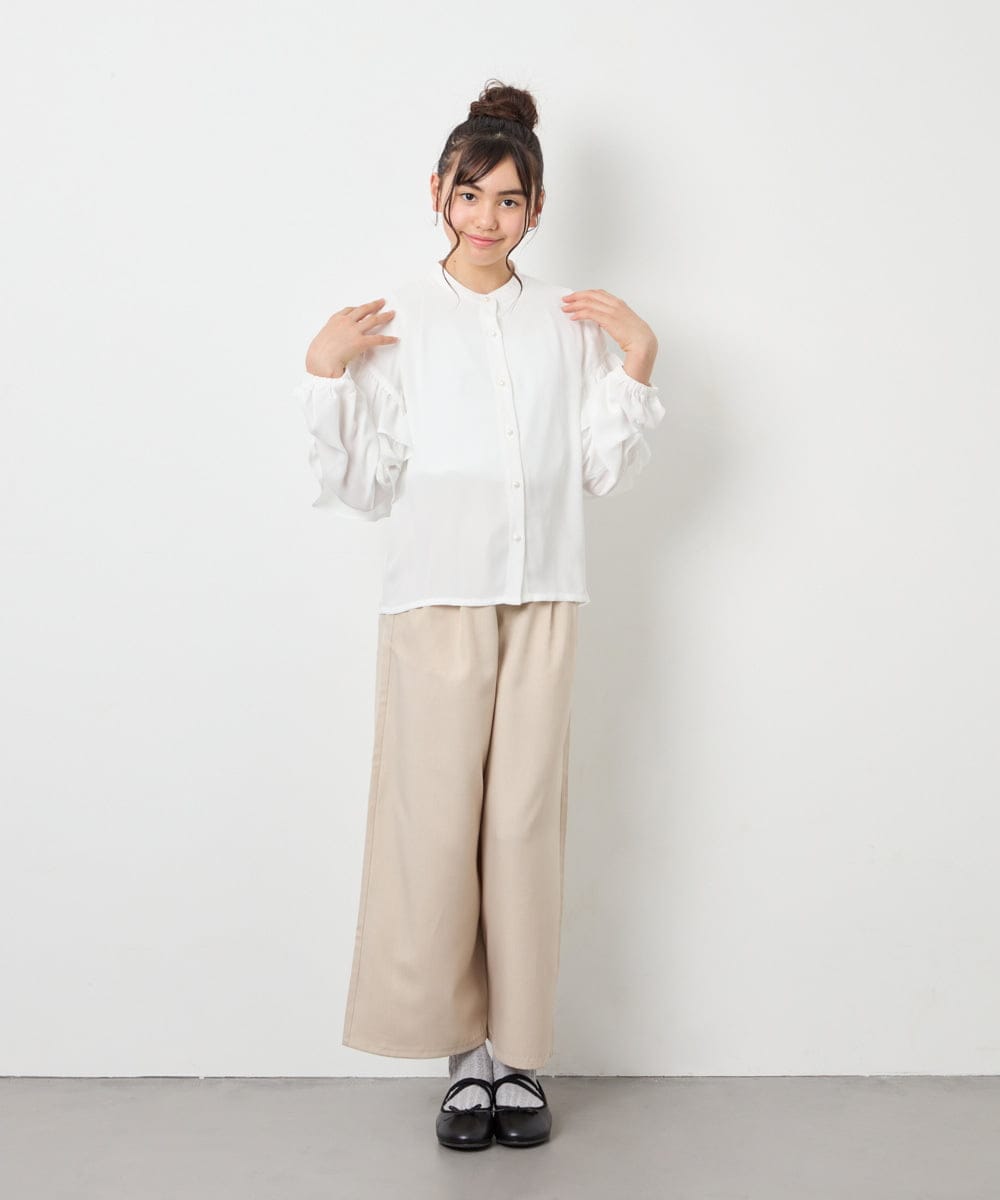 KJLGD01044 a.v.v KIDS(アー・ヴェ・ヴェ) [120-160]【接触冷感】麻調サス付きワイドパンツ ベージュ