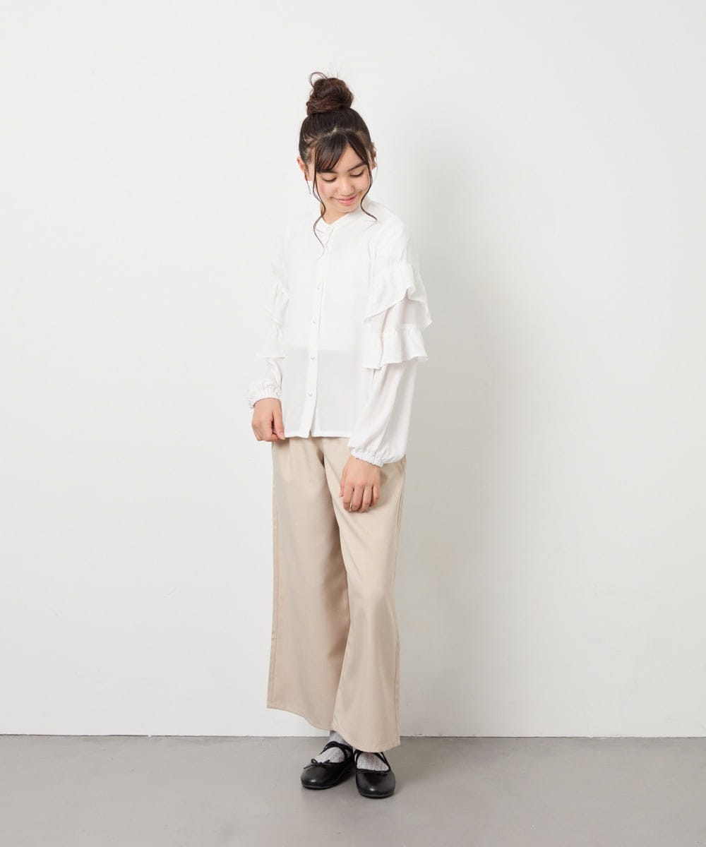 KJLGD01044 a.v.v KIDS(アー・ヴェ・ヴェ) [120-160]【接触冷感】麻調サス付きワイドパンツ ベージュ