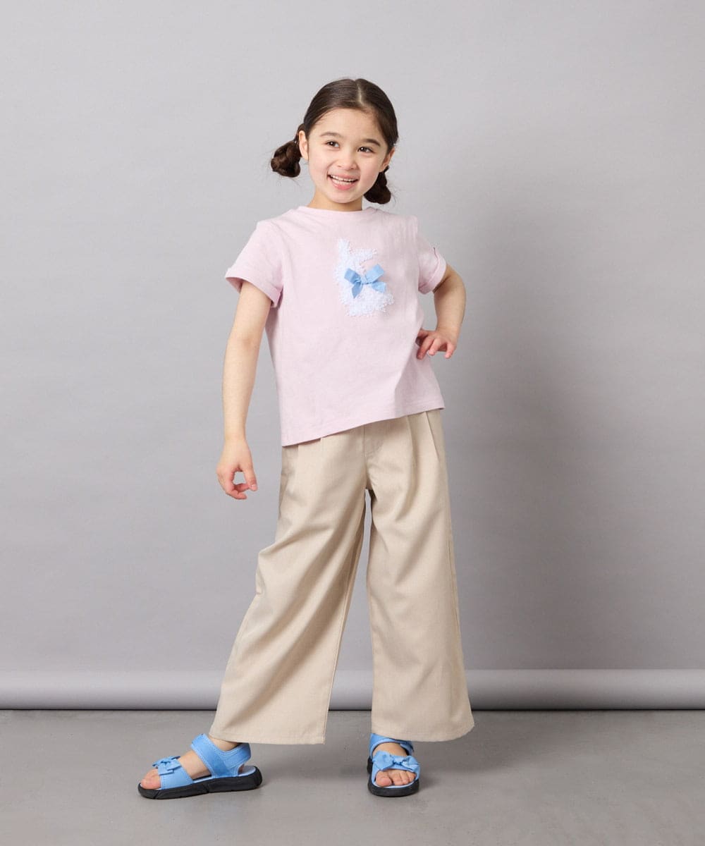 KJLGD01044 a.v.v KIDS(アー・ヴェ・ヴェ) [120-160]【接触冷感】麻調サス付きワイドパンツ ベージュ