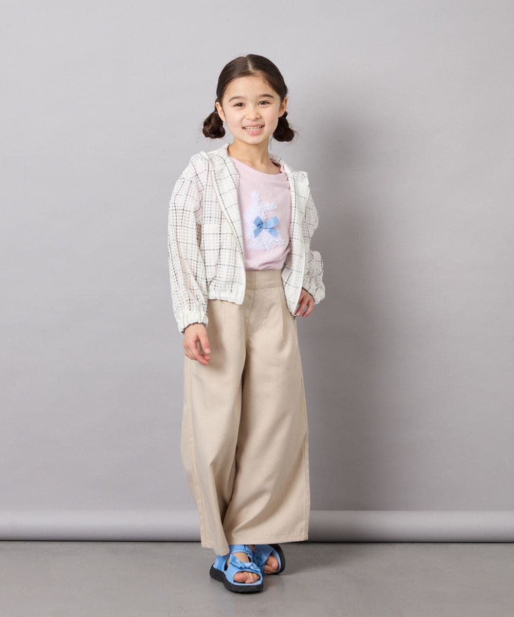 KJLGD01044 a.v.v KIDS(アー・ヴェ・ヴェ) [120-160]【接触冷感】麻調サス付きワイドパンツ ベージュ