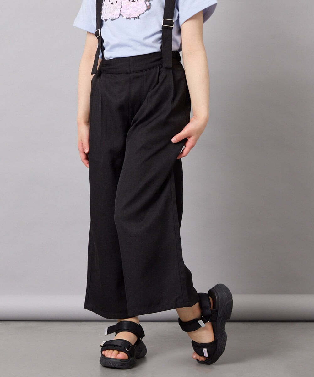 KJLGD01044 a.v.v KIDS(アー・ヴェ・ヴェ) [120-160]【接触冷感】麻調サス付きワイドパンツ ブラック