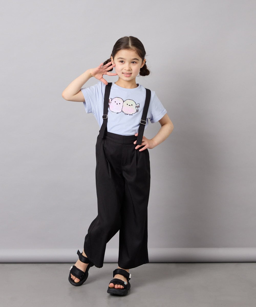 KJLGD01044 a.v.v KIDS(アー・ヴェ・ヴェ) [120-160]【接触冷感】麻調サス付きワイドパンツ ブラック