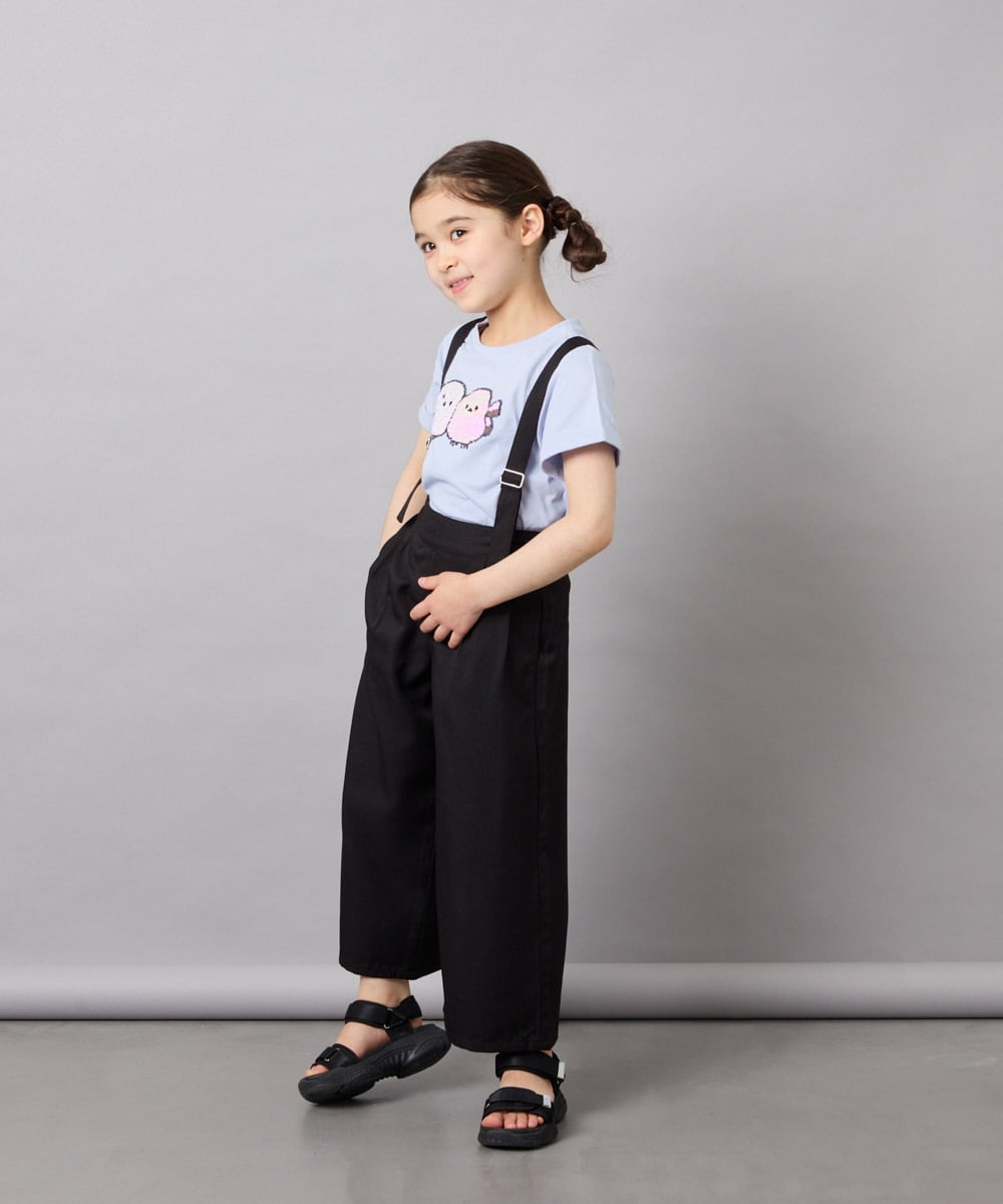KJLGD01044 a.v.v KIDS(アー・ヴェ・ヴェ) [120-160]【接触冷感】麻調サス付きワイドパンツ ブラック
