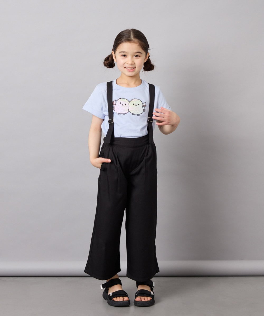 KJLGD01044 a.v.v KIDS(アー・ヴェ・ヴェ) [120-160]【接触冷感】麻調サス付きワイドパンツ ブラック