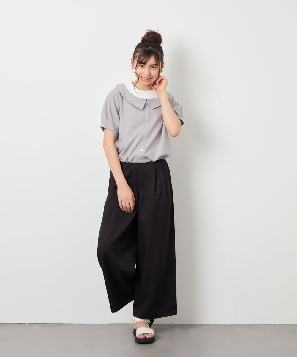 KJLGD01044 a.v.v KIDS(アー・ヴェ・ヴェ) [120-160]【接触冷感】麻調サス付きワイドパンツ ブラック