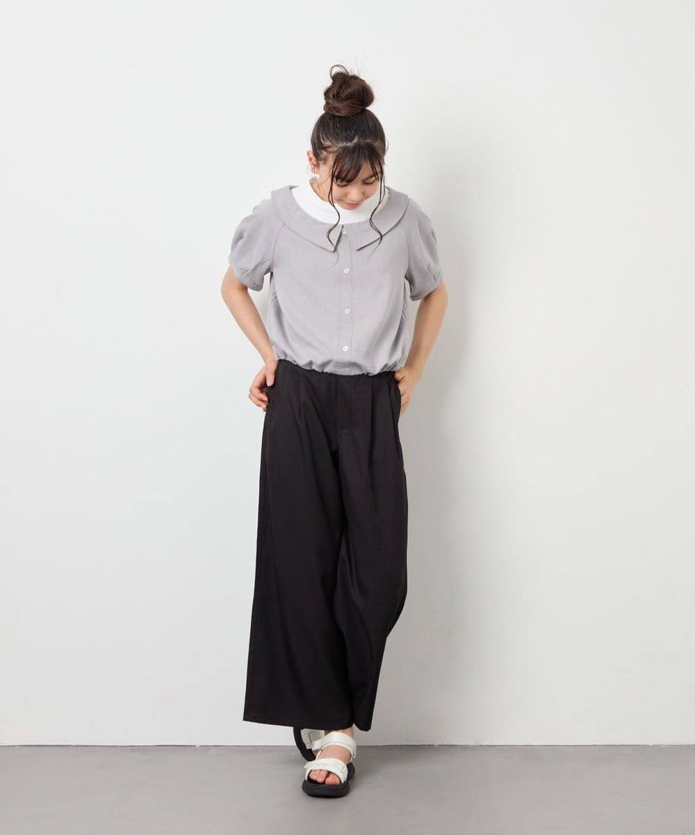 KJLGD01044 a.v.v KIDS(アー・ヴェ・ヴェ) [120-160]【接触冷感】麻調サス付きワイドパンツ ブラック