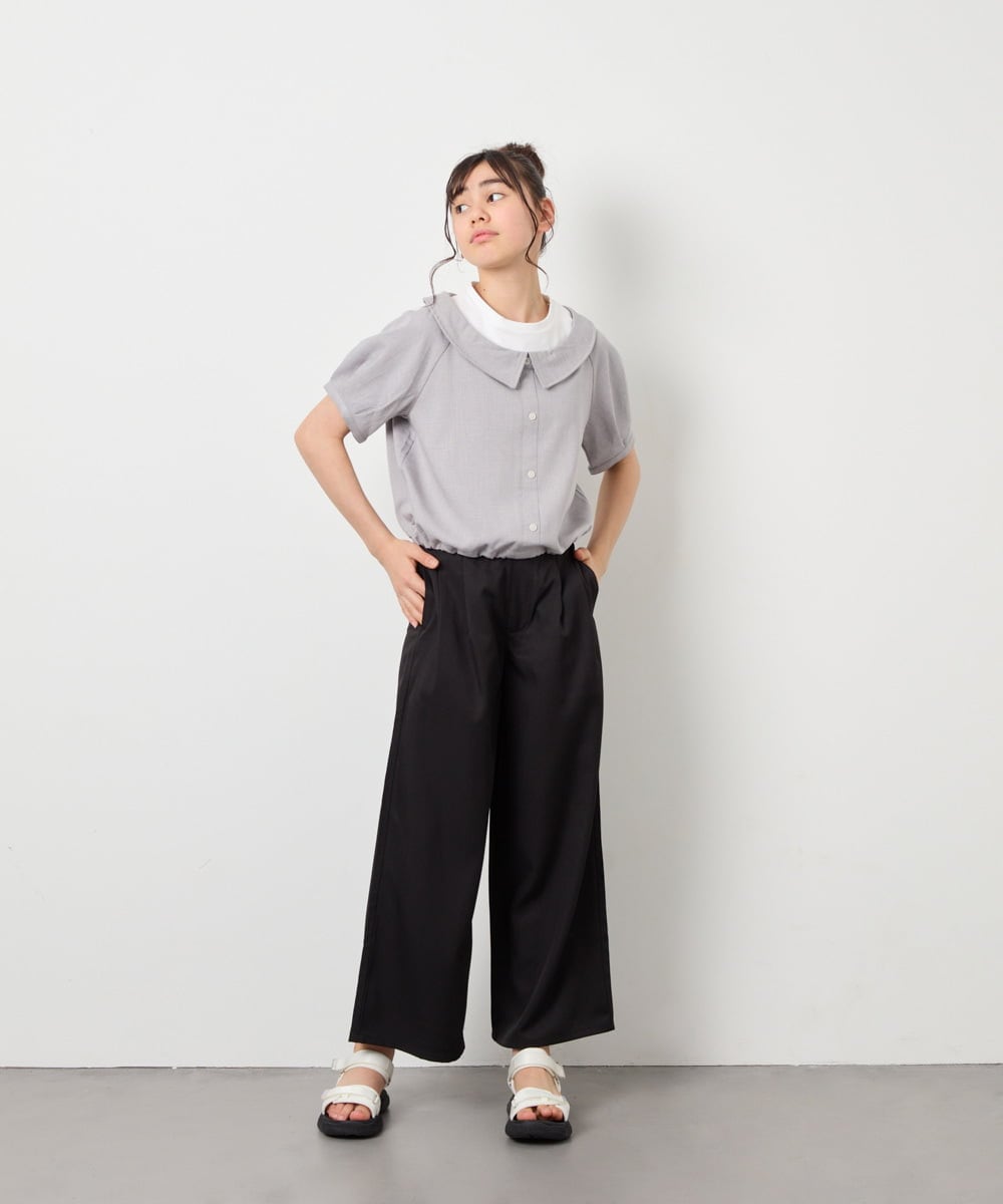 KJLGD01044 a.v.v KIDS(アー・ヴェ・ヴェ) [120-160]【接触冷感】麻調サス付きワイドパンツ ブラック