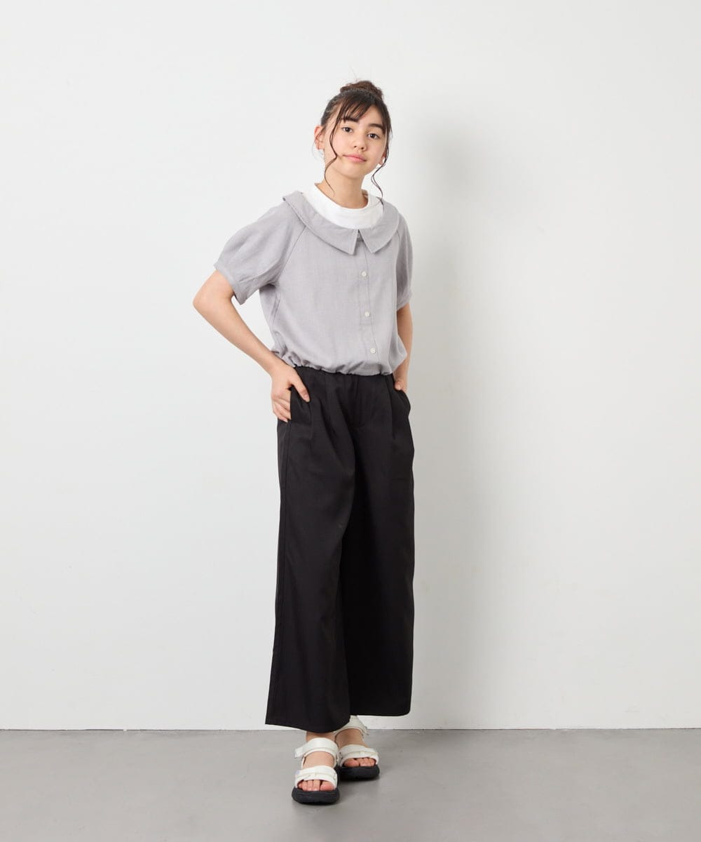 KJLGD01044 a.v.v KIDS(アー・ヴェ・ヴェ) [120-160]【接触冷感】麻調サス付きワイドパンツ ブラック