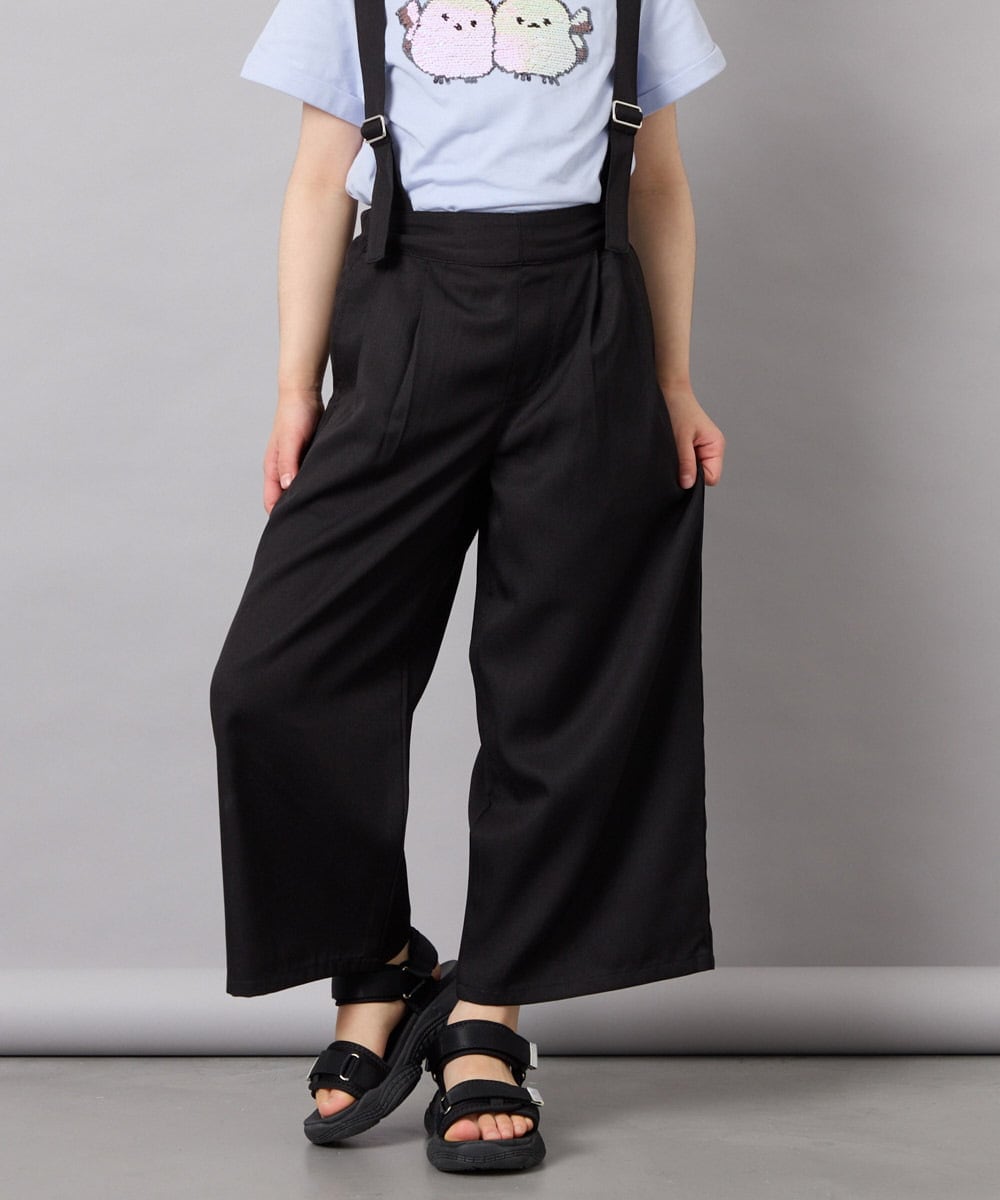 KJLGD01044 a.v.v KIDS(アー・ヴェ・ヴェ) [120-160]【接触冷感】麻調サス付きワイドパンツ ブラック