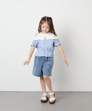 KJLGD57035 a.v.v KIDS(アー・ヴェ・ヴェ) [130-160]【接触冷感/綿100％】ケミカルデニムキュロット ブルー