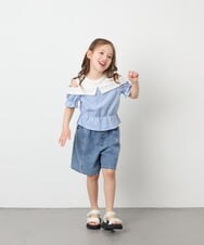 KJLGD57035 a.v.v KIDS(アー・ヴェ・ヴェ) [130-160]【接触冷感/綿100％】ケミカルデニムキュロット ブルー