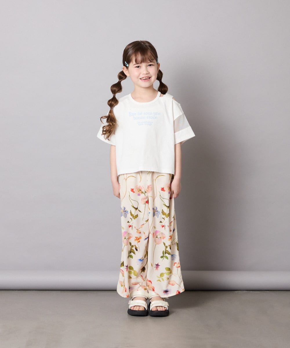 KJLGD63044 a.v.v KIDS(アー・ヴェ・ヴェ) [120-150]【ママとお揃いコーデが叶う】フラワープリントワイドパンツ アイボリー