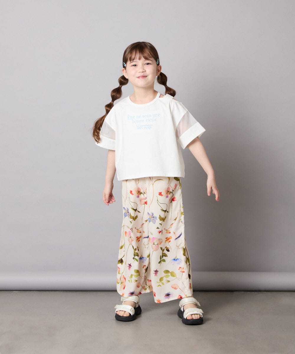 KJLGD63044 a.v.v KIDS(アー・ヴェ・ヴェ) [120-150]【ママとお揃いコーデが叶う】フラワープリントワイドパンツ アイボリー