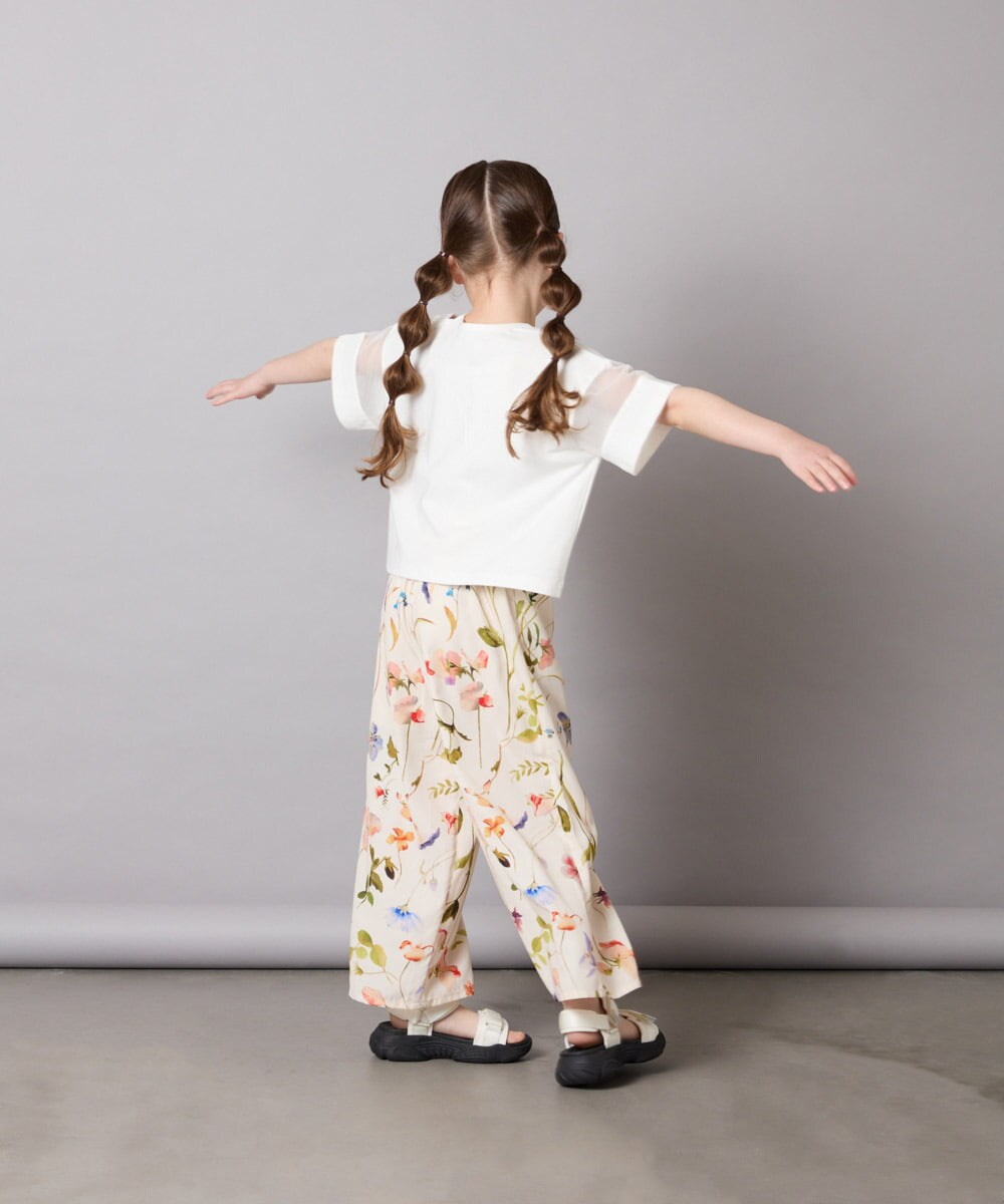 KJLGD63044 a.v.v KIDS(アー・ヴェ・ヴェ) [120-150]【ママとお揃いコーデが叶う】フラワープリントワイドパンツ アイボリー