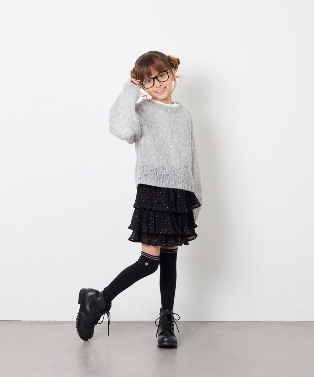 KJLJD09039 a.v.v KIDS(アー・ヴェ・ヴェ) [110-130]水玉プリーツシフォンパンツ ブラック