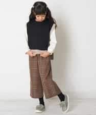 KJLJM24034 a.v.v KIDS(アー・ヴェ・ヴェ) [100-130]チェックガラサスペンダー付ワイドパンツ ブラウン