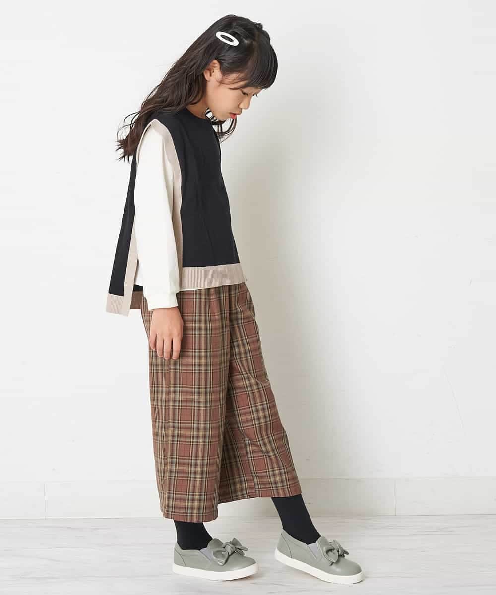 KJLJM24034 a.v.v KIDS(アー・ヴェ・ヴェ) [100-130]チェックガラサスペンダー付ワイドパンツ ブラウン