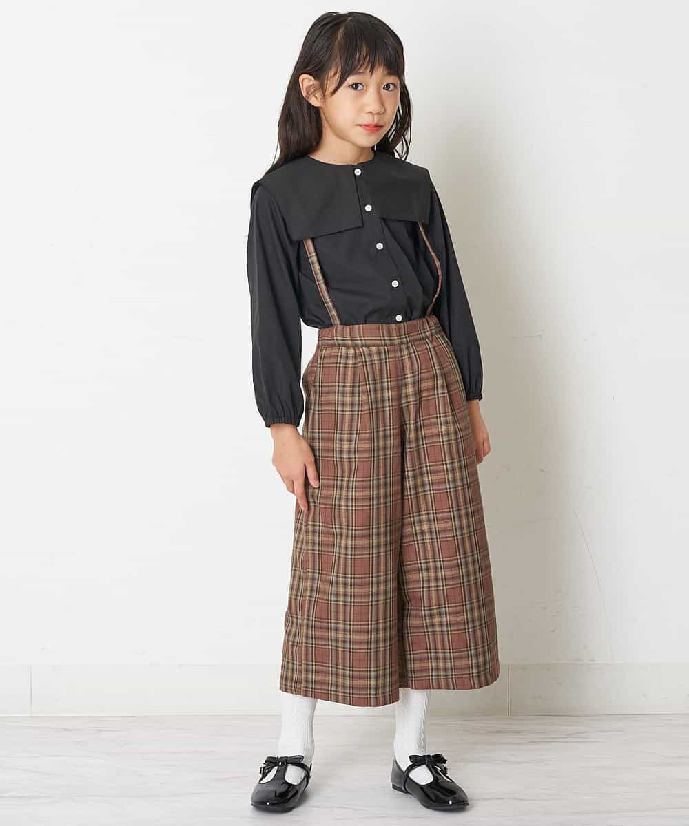 KJLJM24034 a.v.v KIDS(アー・ヴェ・ヴェ) [100-130]チェックガラサスペンダー付ワイドパンツ ブラウン