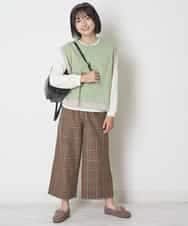 KJLJM24034 a.v.v KIDS(アー・ヴェ・ヴェ) [100-130]チェックガラサスペンダー付ワイドパンツ ブラウン