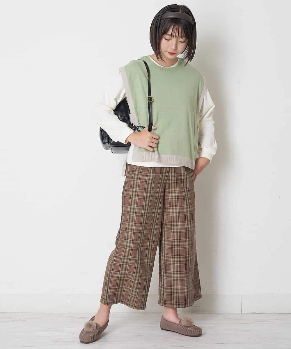KJLJM24034 a.v.v KIDS(アー・ヴェ・ヴェ) [100-130]チェックガラサスペンダー付ワイドパンツ ブラウン