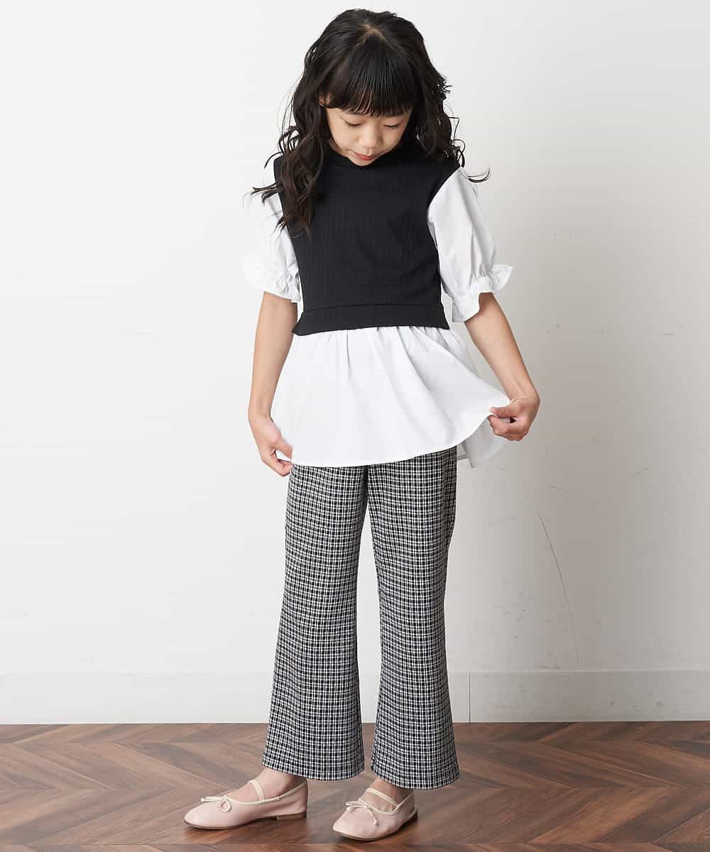KJLJM26029 a.v.v KIDS(アー・ヴェ・ヴェ) [100-130]チェックガラカットソーパンツ ブラック