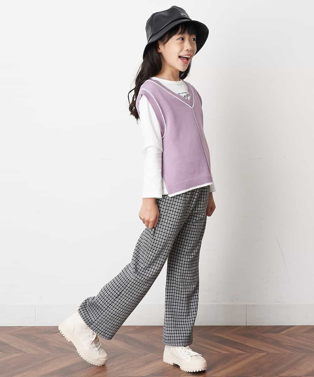 KJLJM26029 a.v.v KIDS(アー・ヴェ・ヴェ) [100-130]チェックガラカットソーパンツ ブラック