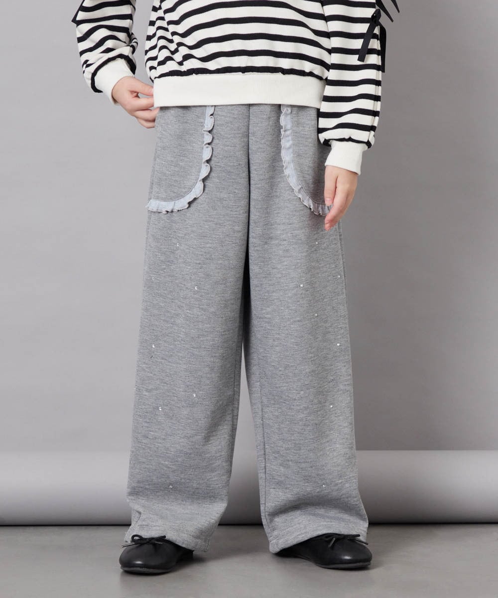 KJLKD11044 a.v.v KIDS(アー・ヴェ・ヴェ) [130-160]【洗える】キラキラスウェットパンツ ライトグレー
