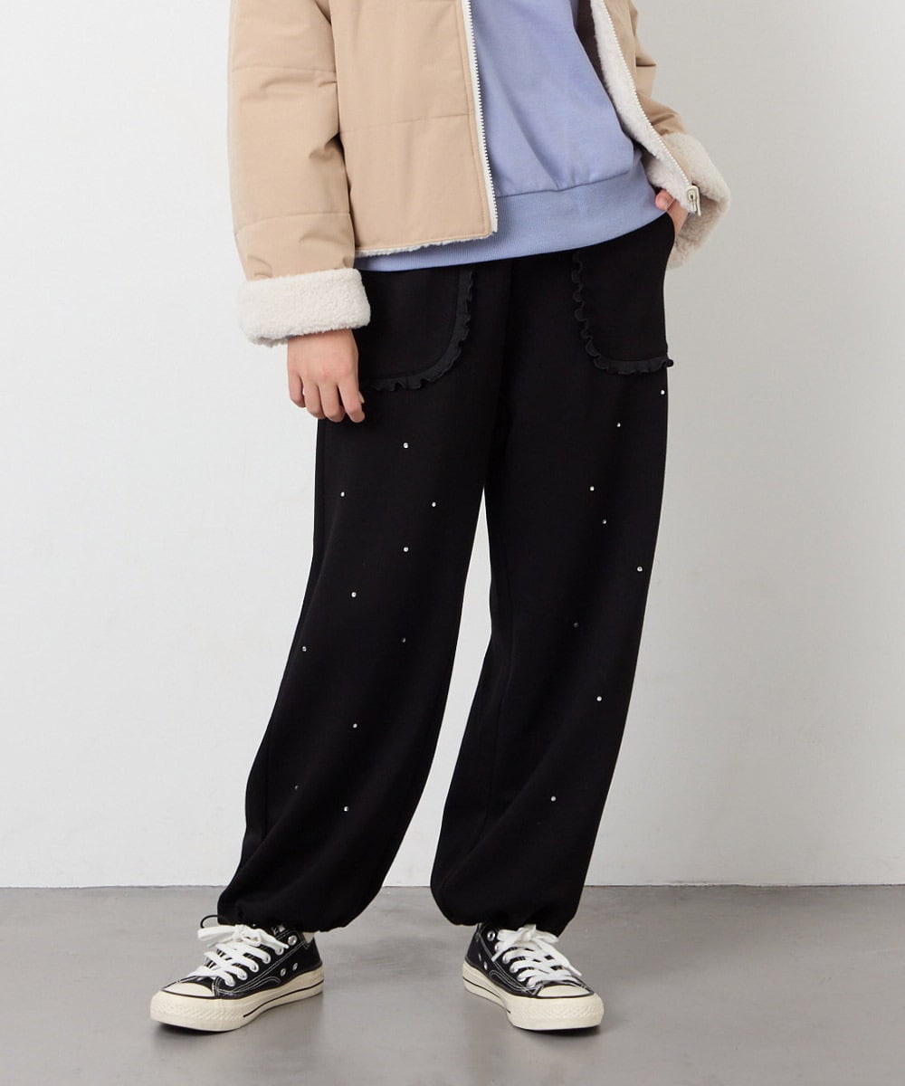 KJLKD11044 a.v.v KIDS(アー・ヴェ・ヴェ) [130-160]【洗える】キラキラスウェットパンツ ブラック